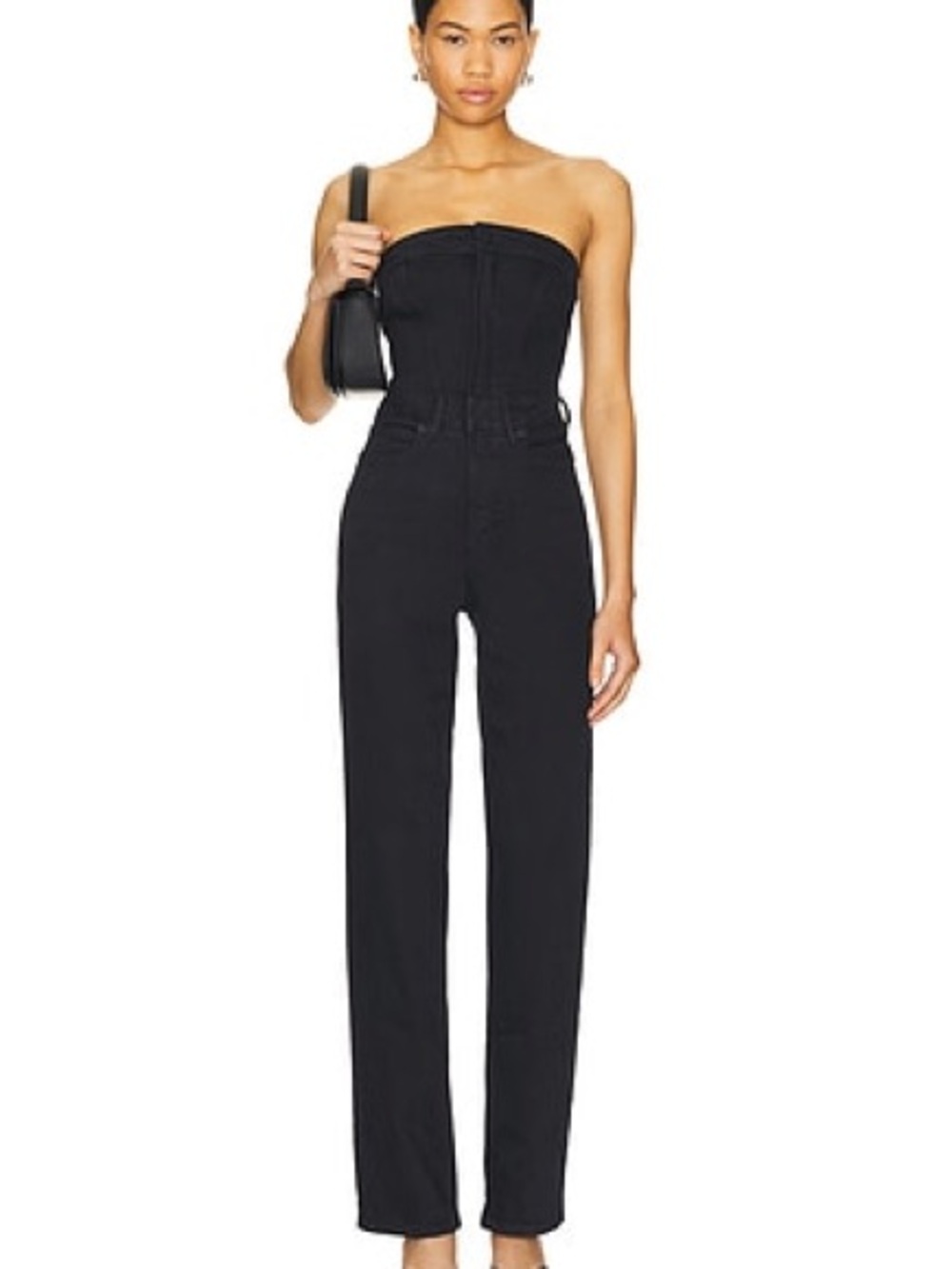 NWT Good American Black Strapless Straight-Leg Jumpsuit